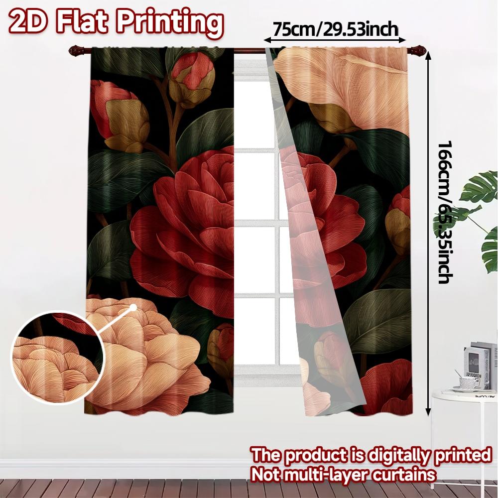 Set Of 2 Flat Printing Curtains Without Rod Floral Rose Arrangement Valentine Is Day Festival Creative Versatile Curtain Polyester