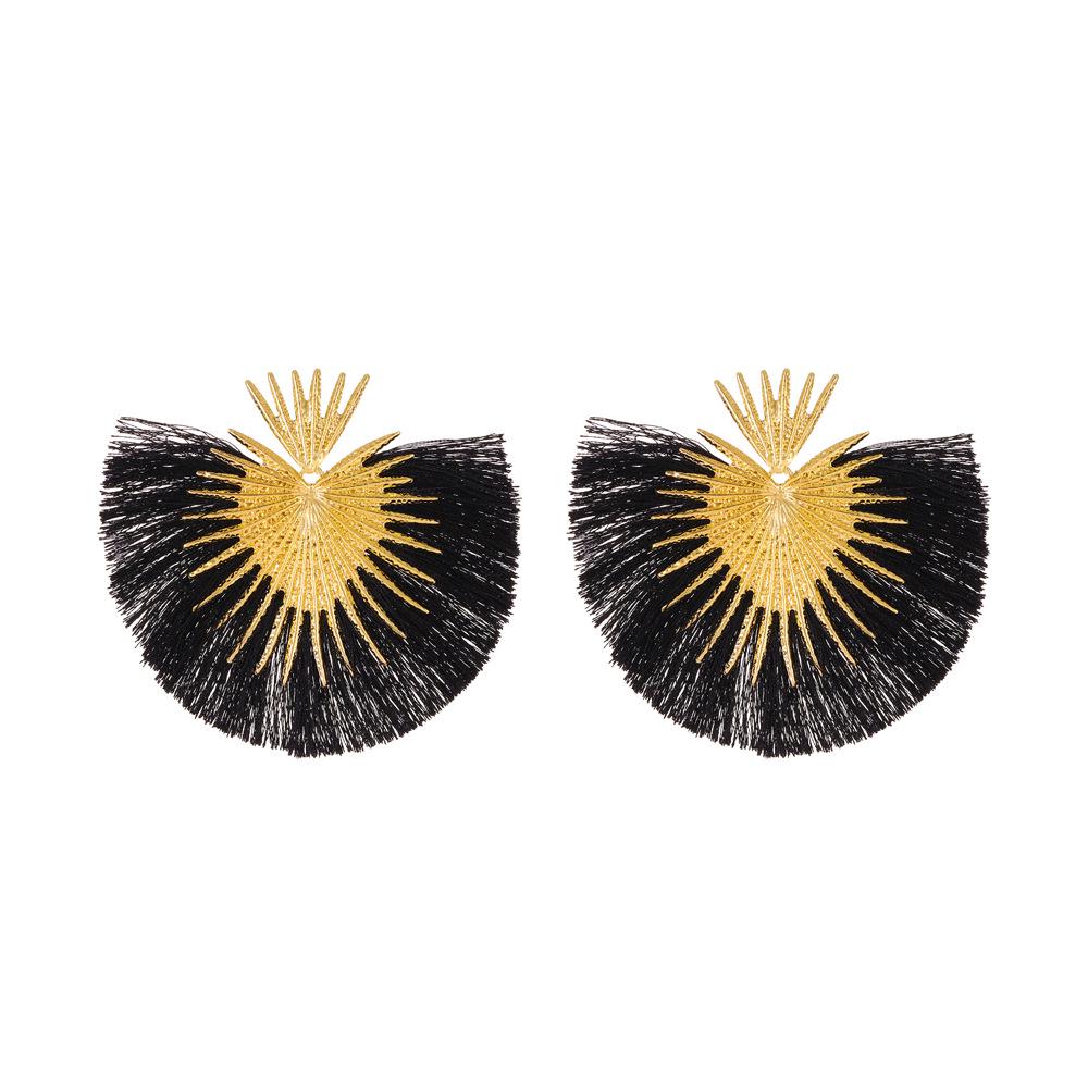 

Vintage Heart & Fan-shaped Tassel Earrings: Elegant Geometric Studs for Women