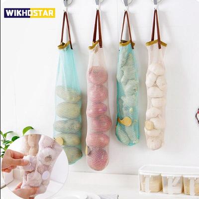3 Pcs/Set Reusable Mesh Woven Bag Fruit Vegetable Hanging Storage Pocket Hollow Breathable Organizer Kitchen Accessories