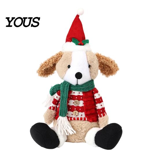Plush Dog with Sweater Christmas Stuffed Animal Toy, Soft Puppy Doll Santa Hat for Gift Scarf Table, Fireplace, Holiday Party Decor, Lovers