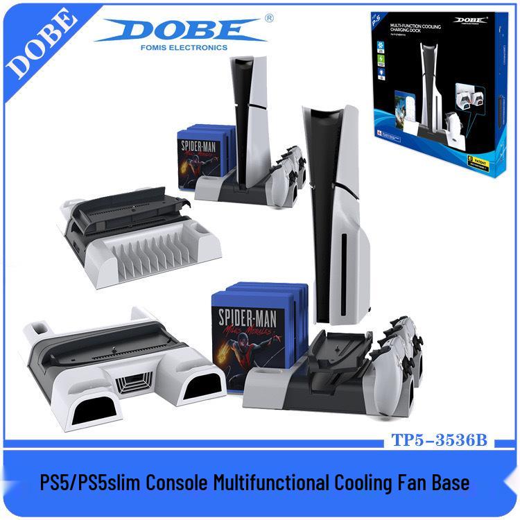 PS5 Slim Console with Ambient Light Base, Cooler, Dual Controller Charger, and Disc Storage Rack