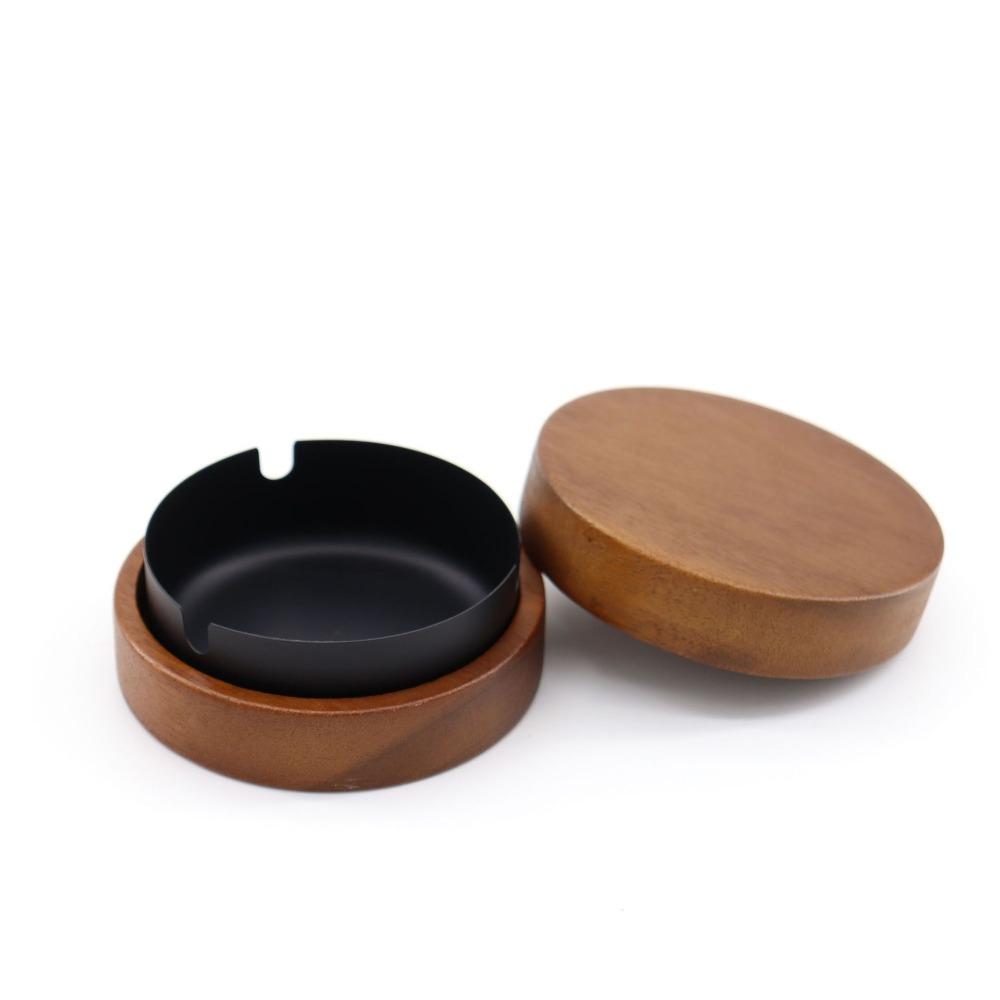 Simple Wood Wooden Ashtray Stainless Steel Liner With Lid Windproof Ashtray Ashtray With Lid Desk Accessories