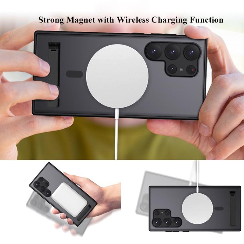 UYUXIO Magnetic Stand Phone Case for Samsung Galaxy S24 S23 S22 Ultra Plus Mobile Cases with Kickstand Translucent Back Cover