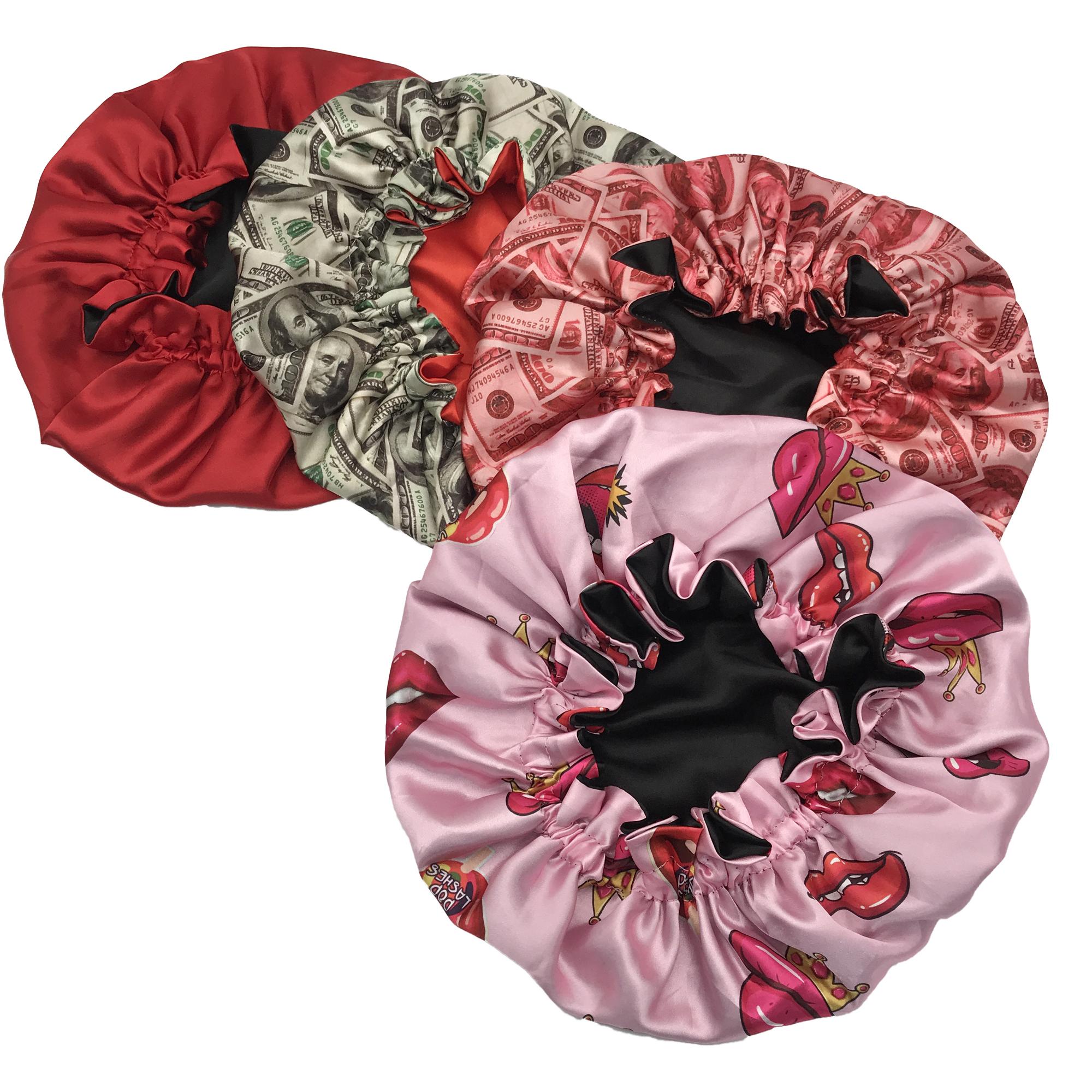 Hot Selling Reversible Double Layered Satin Bonnets with logo Custom Silk Hair Bonnets for Women Sleeping серый