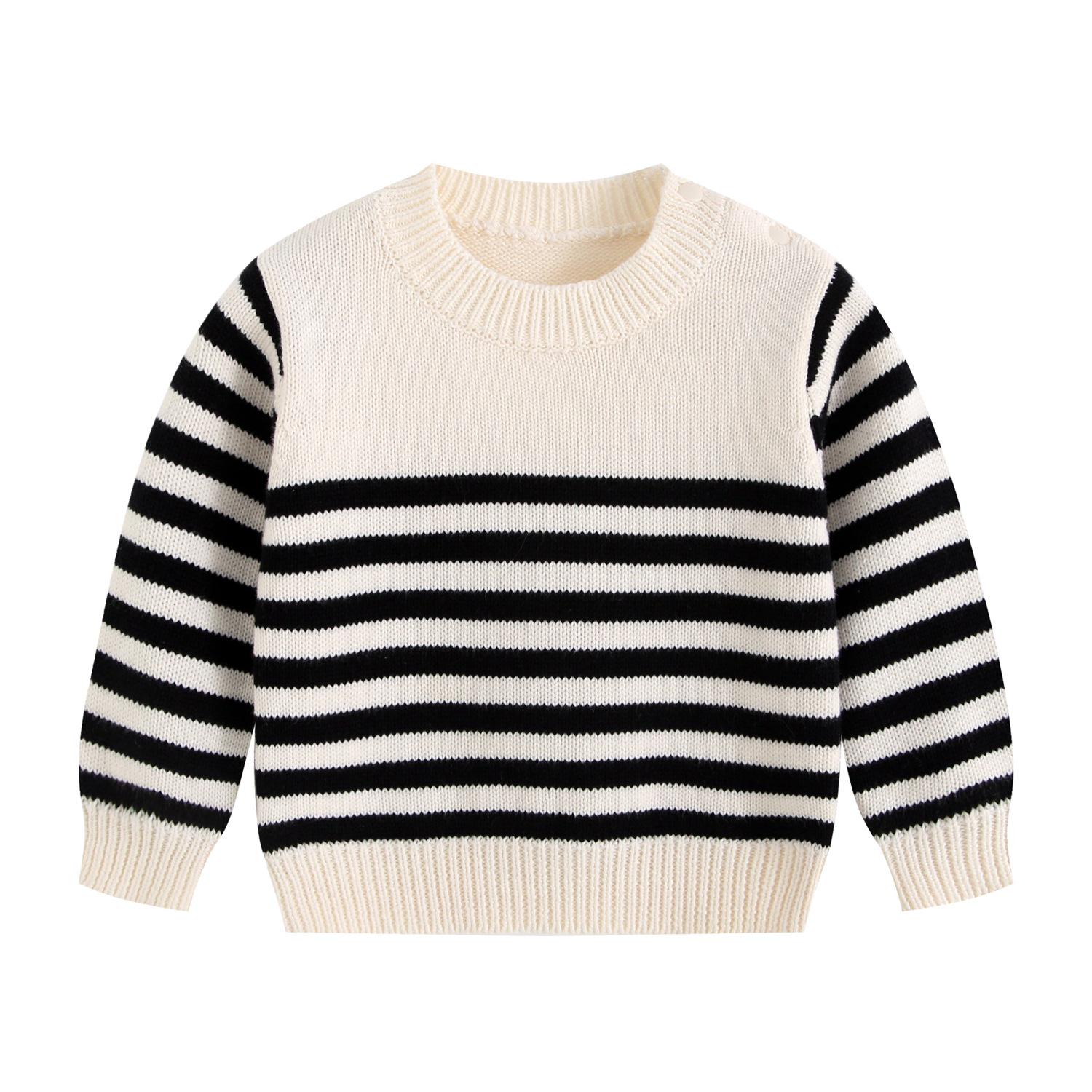 Spring & Autumn Baby Cotton Button Knit Sweater - Unisex Round Neck Stripe Top 66 cm