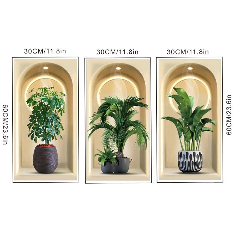 

3D Акварельные Наклейки на Стену с Растениями, Декор Горшечных Растений, Самоклеящиеся Листья Лиан для Декора Стен Гостиной, Спальни зелёный