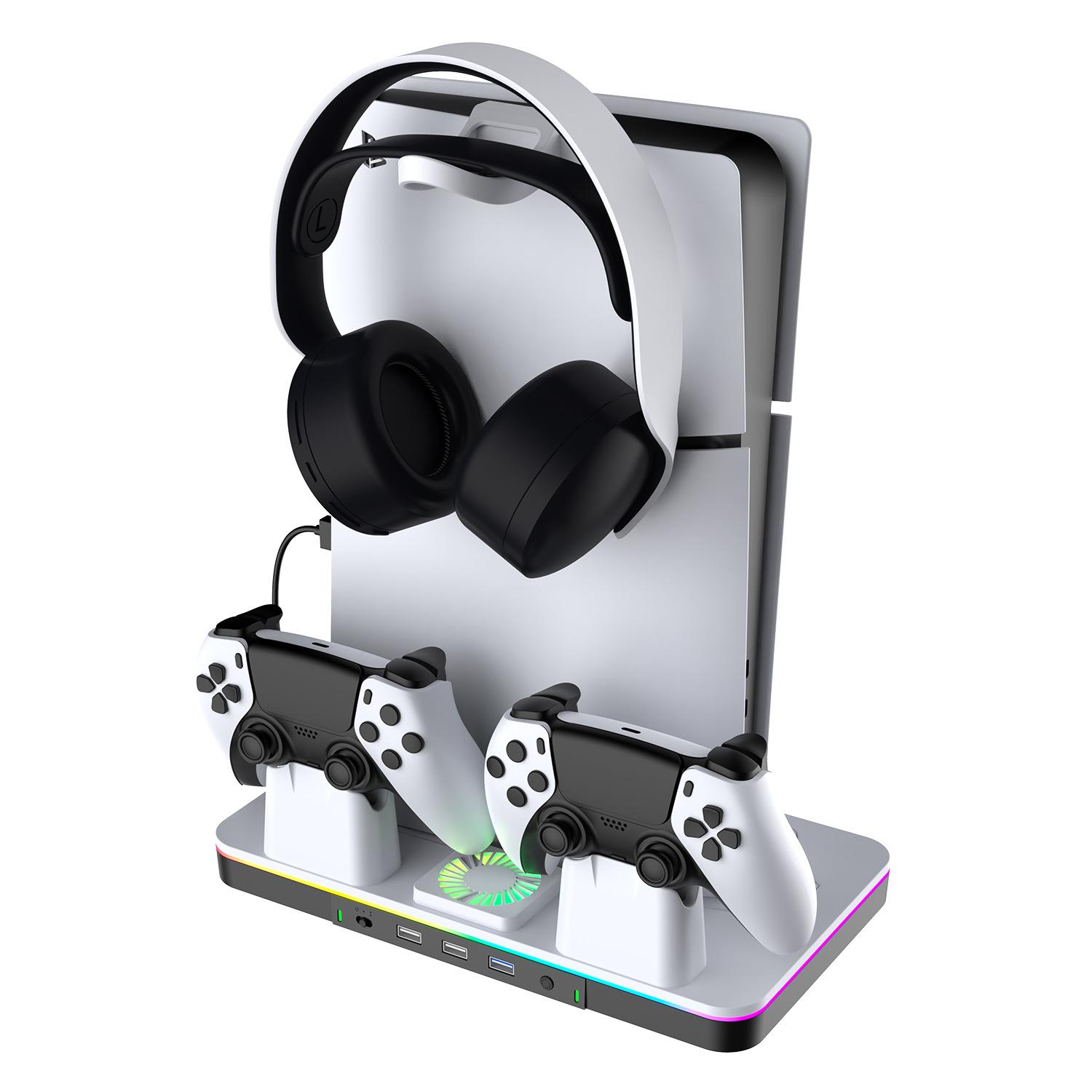 Ps5 Game Console Cooling Pad with RGB Lamp Effect Headphone Holder for Ps5 / Ps5 Slim Game Console Multifunctional Cooling Base ps5