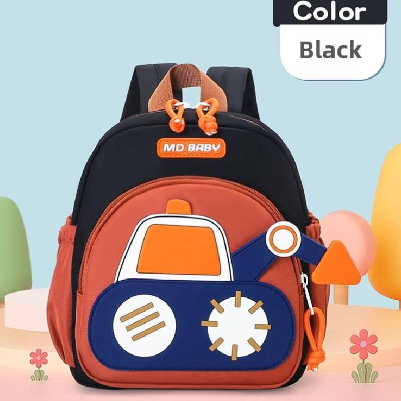 Cartoon Excavator Kids Backpack With Breathable Nylon For Preschool Children