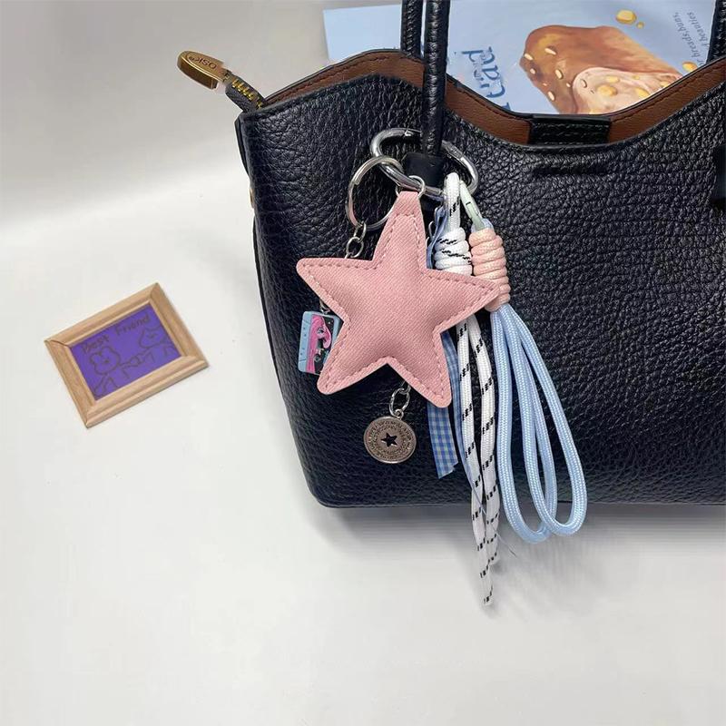 1 Piece Bag Hanging Decoration Pendant Leather Five-Pointed Star Braided Rope Keychain Star Key Holder