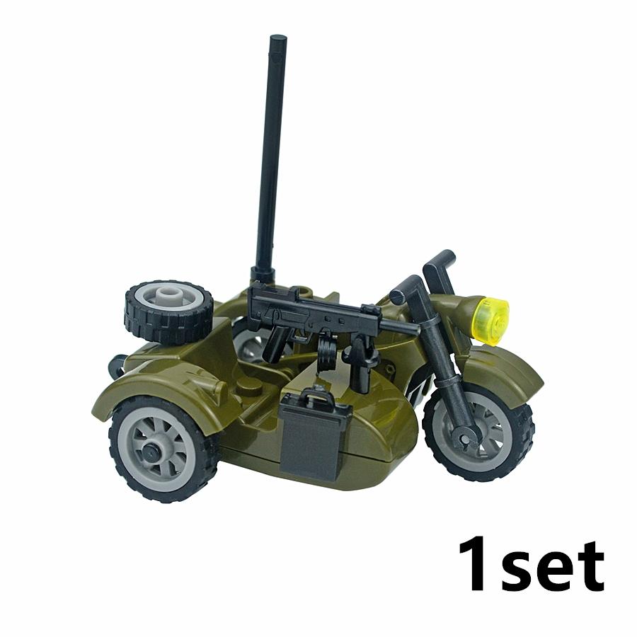 MOC Set Deutsches Militärmotorrad Bausteine Fahrzeugmodell Figuren Zubehör Soldaten WK2 Transport SWAT Spielzeug Baustein