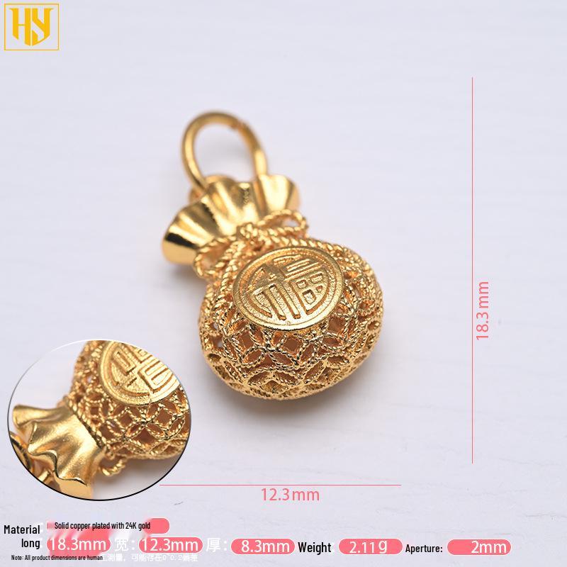 24k Gold-Plated Filigree Lucky Bag Charm Pendant for DIY Jewelry