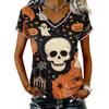 Women's V-Neck Short Sleeve T-Shirt with Halloween Print for Casual Wear