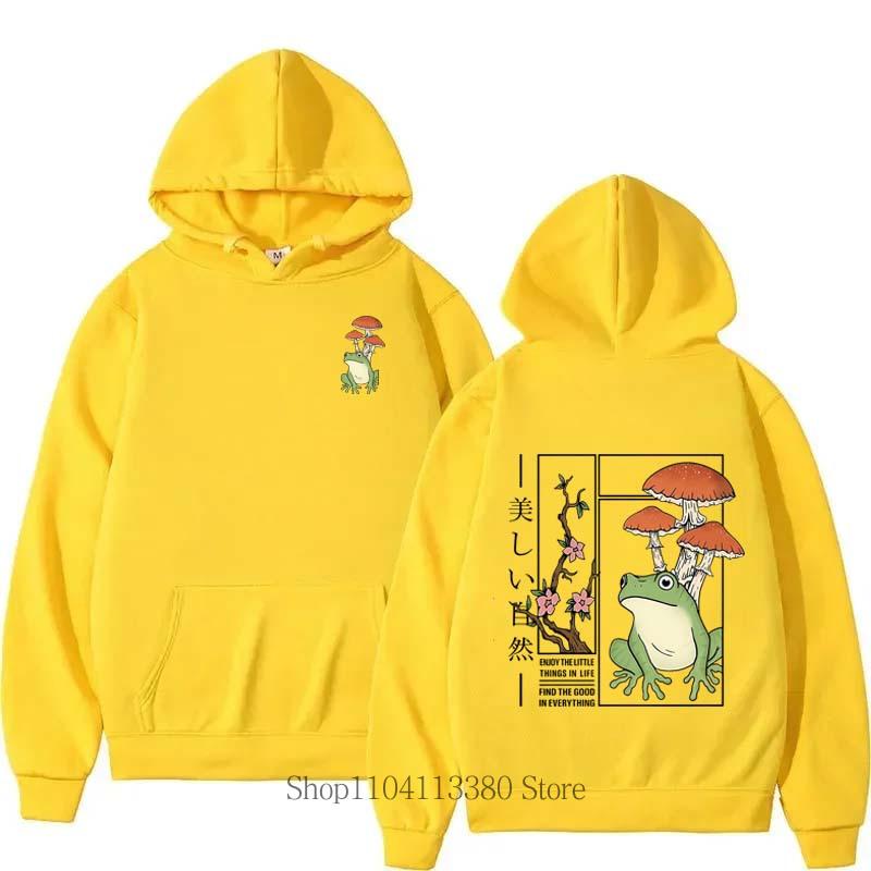 Men Frog Mushroom Print Fleece Hoodie Funny Fashion Vintage Pullover Autumn Winter Comfortable Long Sleeve Sweatshirts