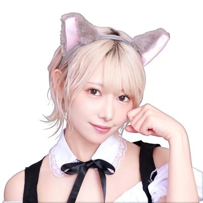 Cosplay Halloween Cat Headband Puffed Ears Unisex Gray X Pink [Clear Stone]