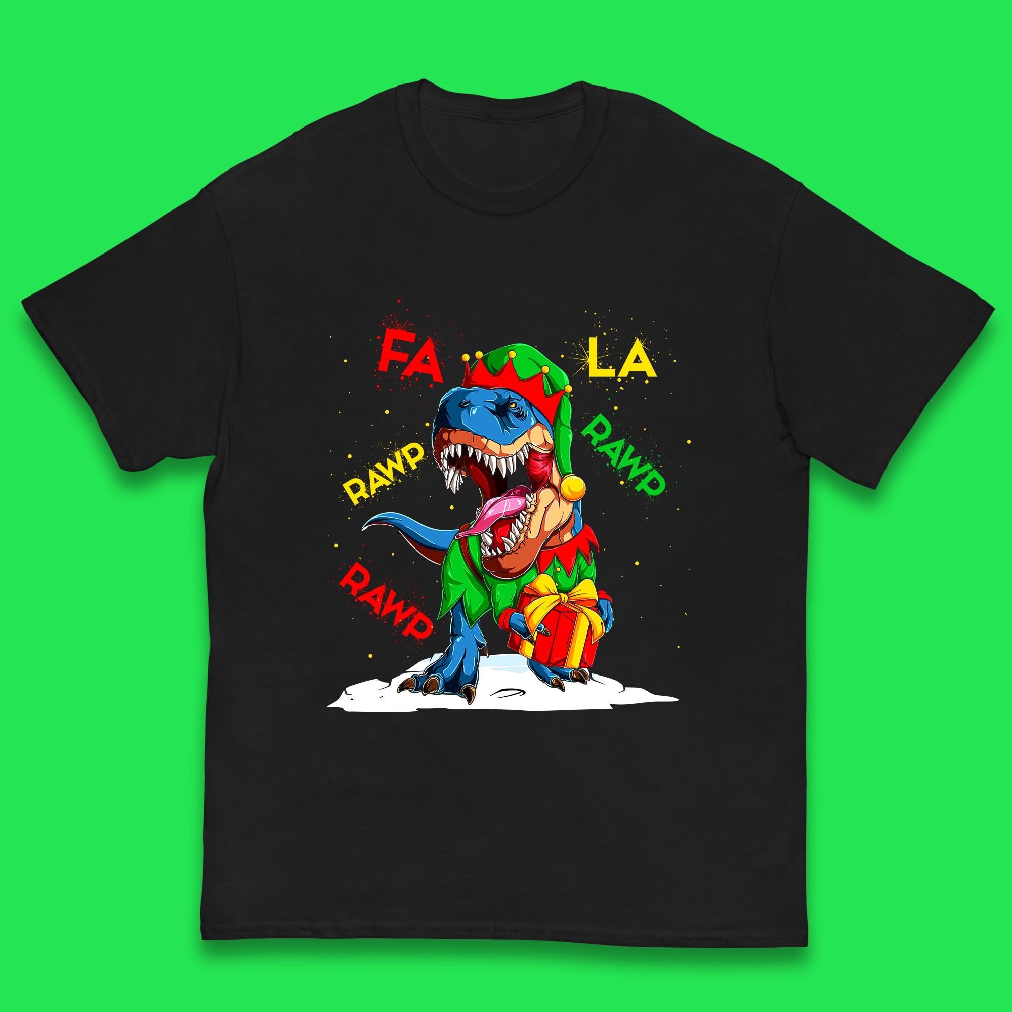 Fa La Rawr Rawr Christmas Dinosaur Elf Costume Kids T Shirt 120