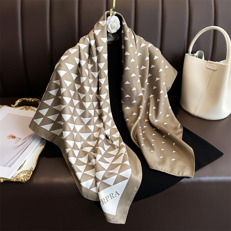 Women's Retro Twill Silk Scarf - 90cm Versatile Shawl for Travel & Sun Protection