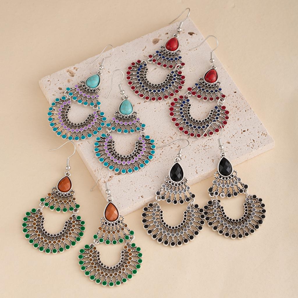 Ethnic Style Retro Bohemian Style Stud Earrings Colored Turquoise Fringed Water Drop Earrings Exotic Personality Niche Earrings
