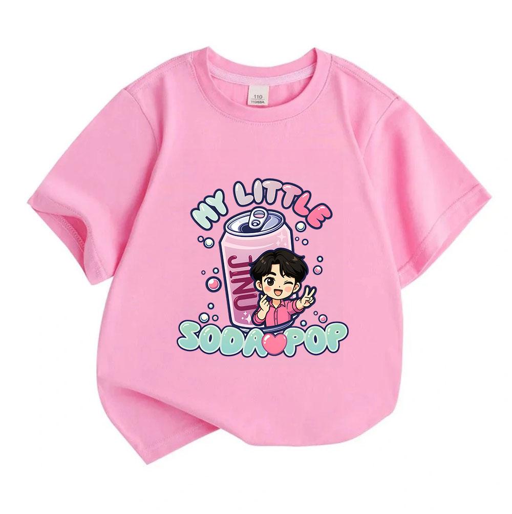Kids Boys Girls 100% Cotton Crew Neck Short Sleeve T-Shirt, Cute Chibi Character My Little Soda Pop Bubble Print Casual Summer Soft Tee for Children D