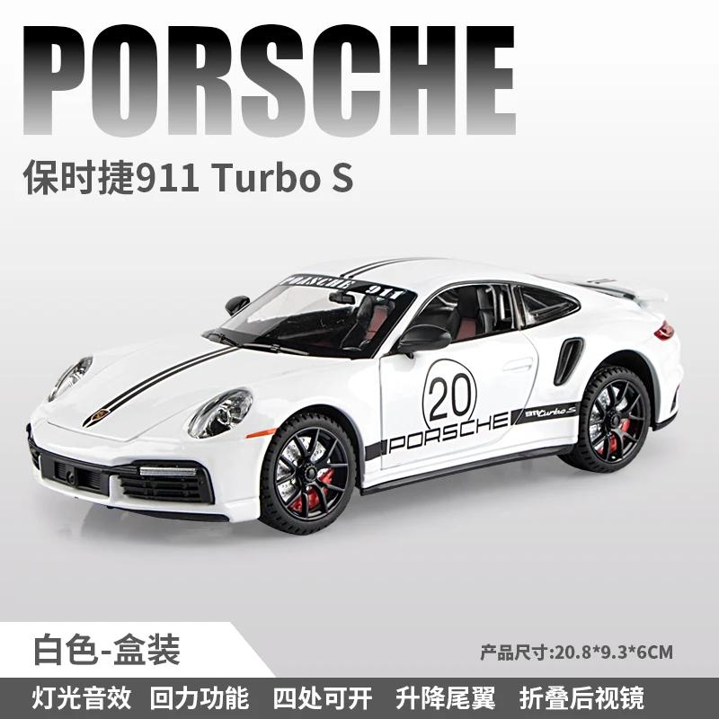 1:24 Porsches 911 TURBO S TARGA Modèle de Voiture de Sport en Alliage Diecasts Simulation Modèle de Voiture Jouet en Métal Son Lumière Collection Cadeau pour Enfants
