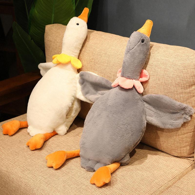 1pc 85cm Lovely Lying Goose Plush Toys Cute Animal Duck with Petal Pillow Stuffed Soft Infant Sleeping Appease Dolls for Girls