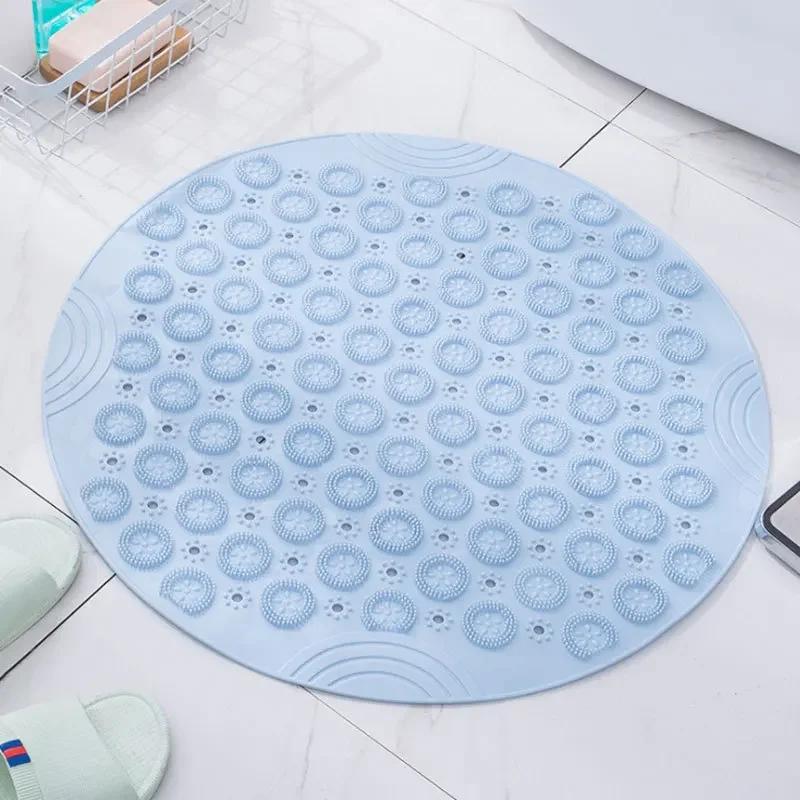 Bathroom Mat Anti-slip Sucker Round TPR Bath Mat with Drain Hole Silicone Bathing Rugs Foot Massage Pad Bathtub Soft Shower Mat