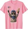 Retro Funny America Cat Hot Dog Lovers Patriotic US Flag T-Shirt