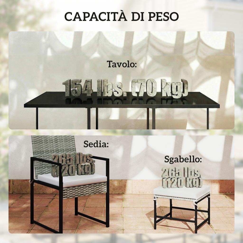 11-Piece Patio Dining Set, Outdoor Furniture With 6 Armchairs, 4 Poufs, Grey