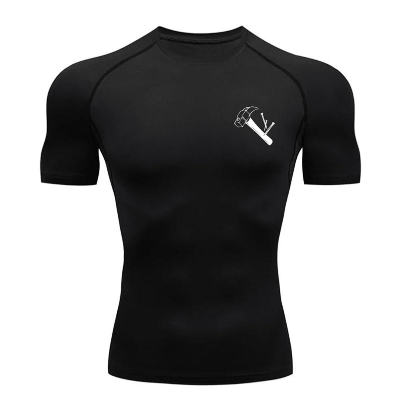 Graphic Print Short Sleeve Compression Shirt for Men Summer Athletic Quick Dry T-shirts Tops Gym Workout Running Training Tees