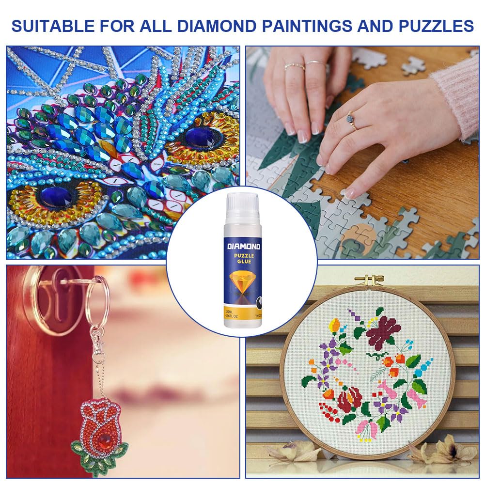 Diamond Painting Sealer, 120ML DIY Diamond Art Sealer with Sponge Head,Painting Glue Permanent Hold & Shine Effect Sealer Puzzle