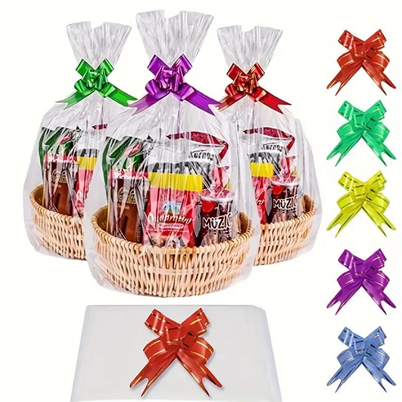 

20/50 piece large clear cellophane bag with bow for basket and gift wrap christmas decoration 20x30cm&20pcs