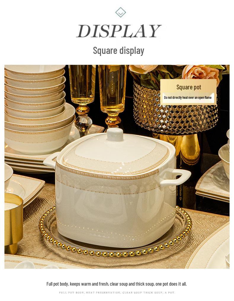 Jingdezhen High-Temperature Ceramic Bowl & Plate Set - Premium Underglaze Color, Chinese Light Luxury Gift with Chopsticks