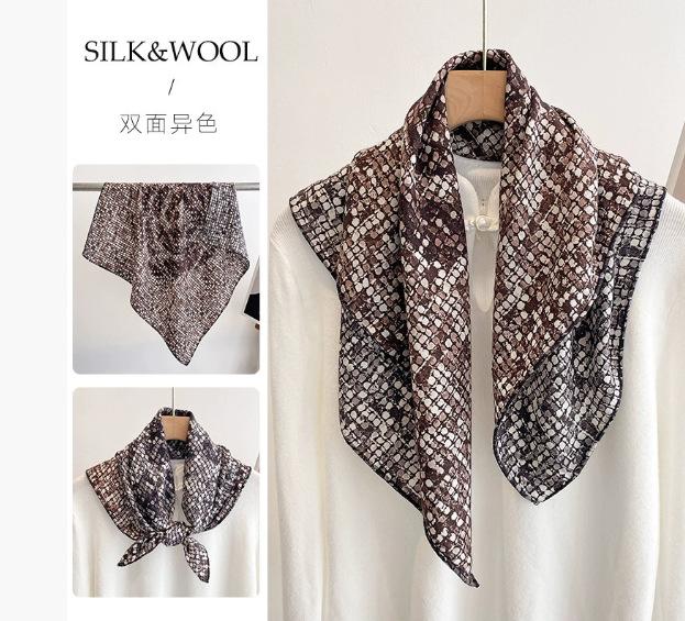 Spring, autumn and winter new high-end silk scarf women's fashion temperament printed shawl double-sided silk scarf