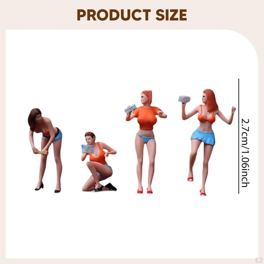 4 Pieces 1:64 Hand Car Wash Girl Model with Diorama Scenery Realistic Mini Detailing Figure