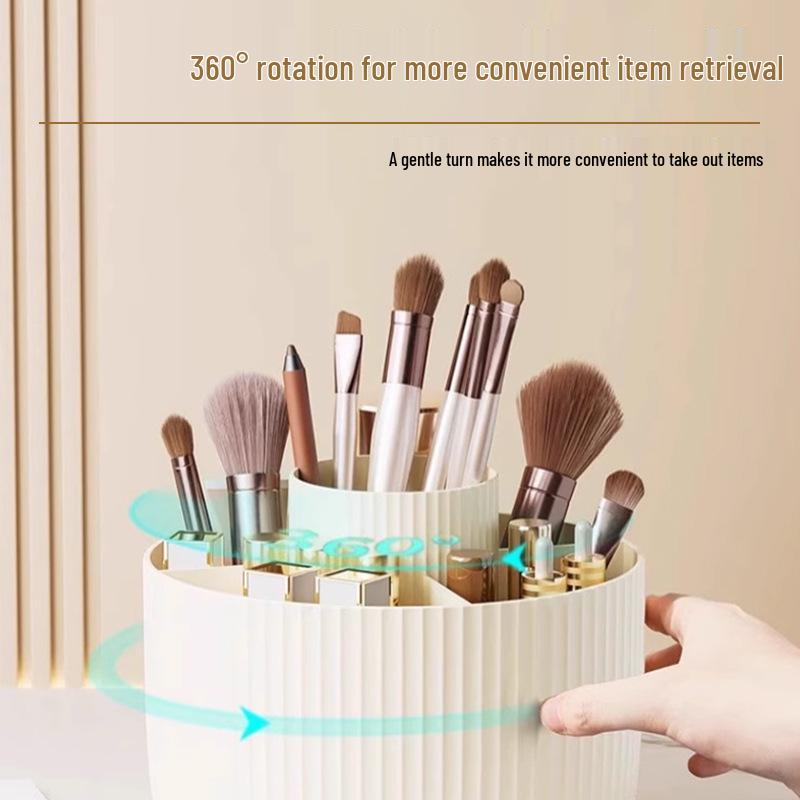 Multifunctional Rotating Pen Holder & Cosmetic Storage Box - Light Luxury Round Organizer for Makeup Brushes & Desktop Essentials, Large Capacity.