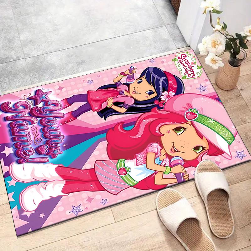 Princess Strawberry Design Area Rug Personalized Name- Non-Slip, Soft & Cozy Floor Mat for Living Room, Office - Indoor/Outdoor Carpet