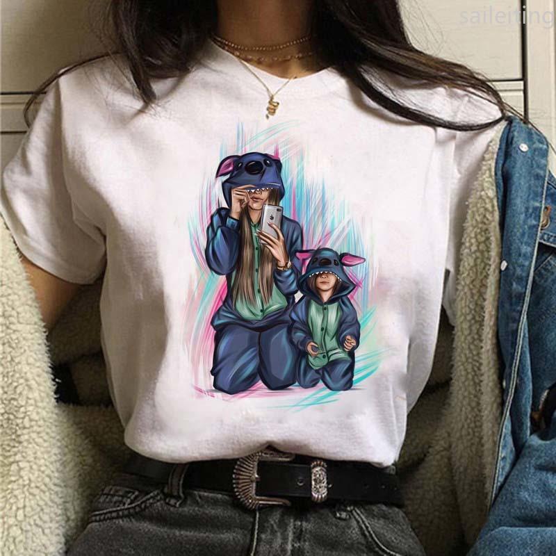 Women T-shirts Cute Mom and Daughter Black Summer Short Sleeve Female Tops Summer Sleeved Harajuku Streetwear Tops Tees