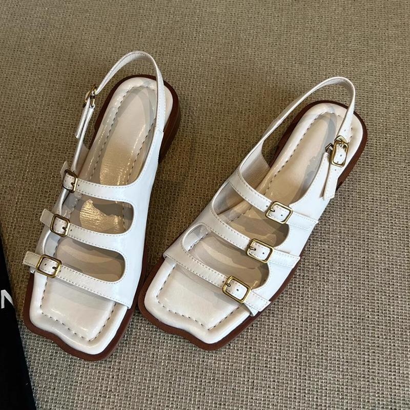 Fashion Fashion Belt Buckle Design White Flat Sandals Women High Quality Comfort  Low Heel Roman Sandals Summer Soft Leather Beach Shoes