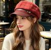 Big head circumference beret women's new spring and autumn octagonal cloud hat showing face little British temperament newsboy hat