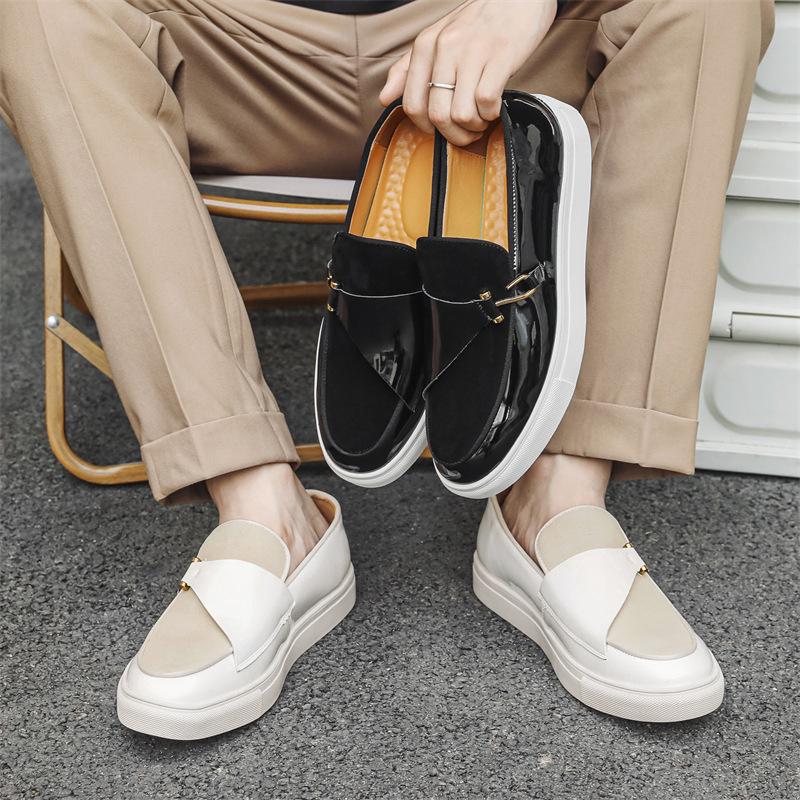 Men's Retro White Slip-On Loafers: Spring & Autumn Thick-Soled Casual Student Shoes