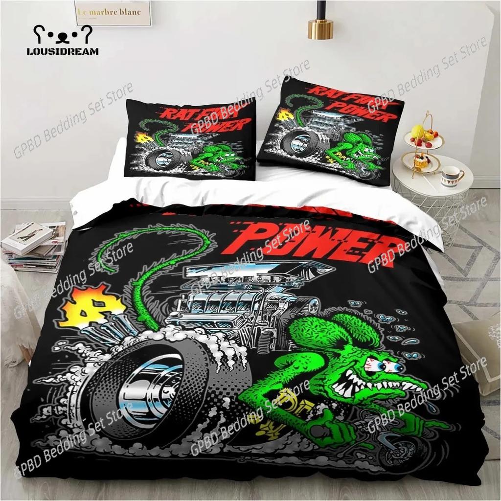 3D Print Fashion Rat Fink Bedding Set,Duvet Cover Comforter Bed Set Quilt Cover Pillowcase,King Queen Twin Size Boys Girls Adult