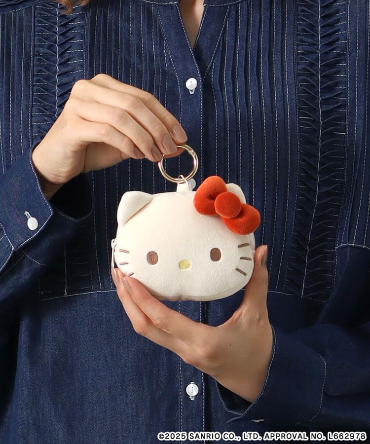 Bleu Bleuet x Sanrio Characters Mochimochi Pouch with Carabiner, Earphone Pouch, Accessory Case (Hello Kitty)