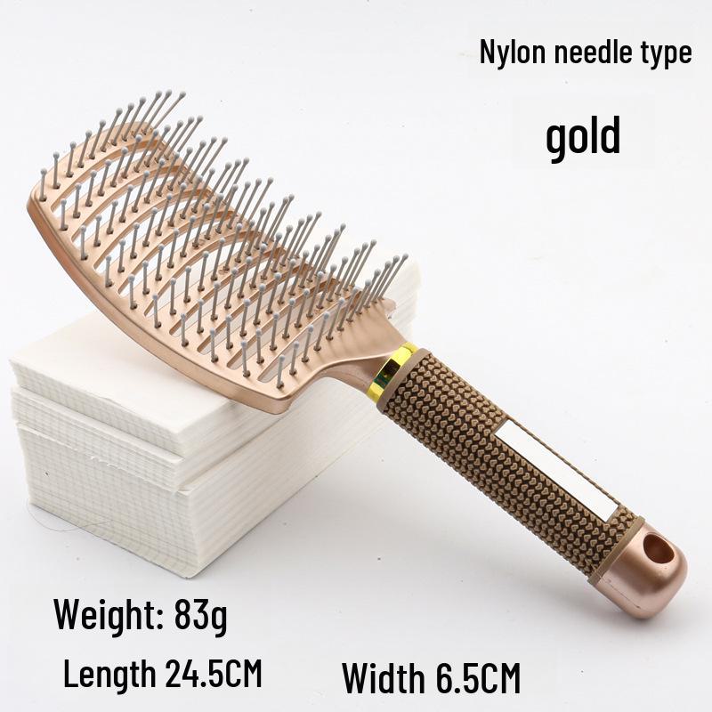 Large Anti-Static Curved Massage Comb for Curly Hair - Pig Bristle, Nine-Row, Plastic