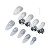 Handmade Press-On Nails White French Almond Shape With Rhinestones Line Design Women Halloween Party