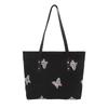 Casual Embroidered Butterfly Shoulder Bags for Women Sweet Ladies Large Capacity Handbags Plaid Portable College Girls Tote Bag