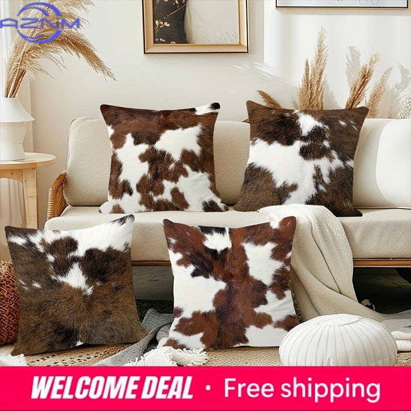 Shunika Chen Unisex Cow Pattern Decorative Cushions For Cozy Home Polyester Pillowcase, Sofa Decorative Cushion Cov Headboard Pillow
