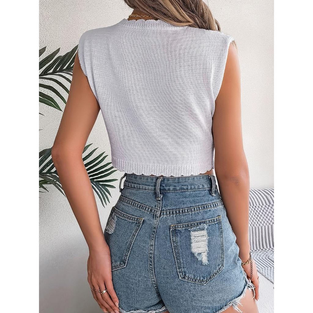 GMXIA Spring Summer Hollowed-out Leaf Crop Crop Knit Top for Women's Vacation