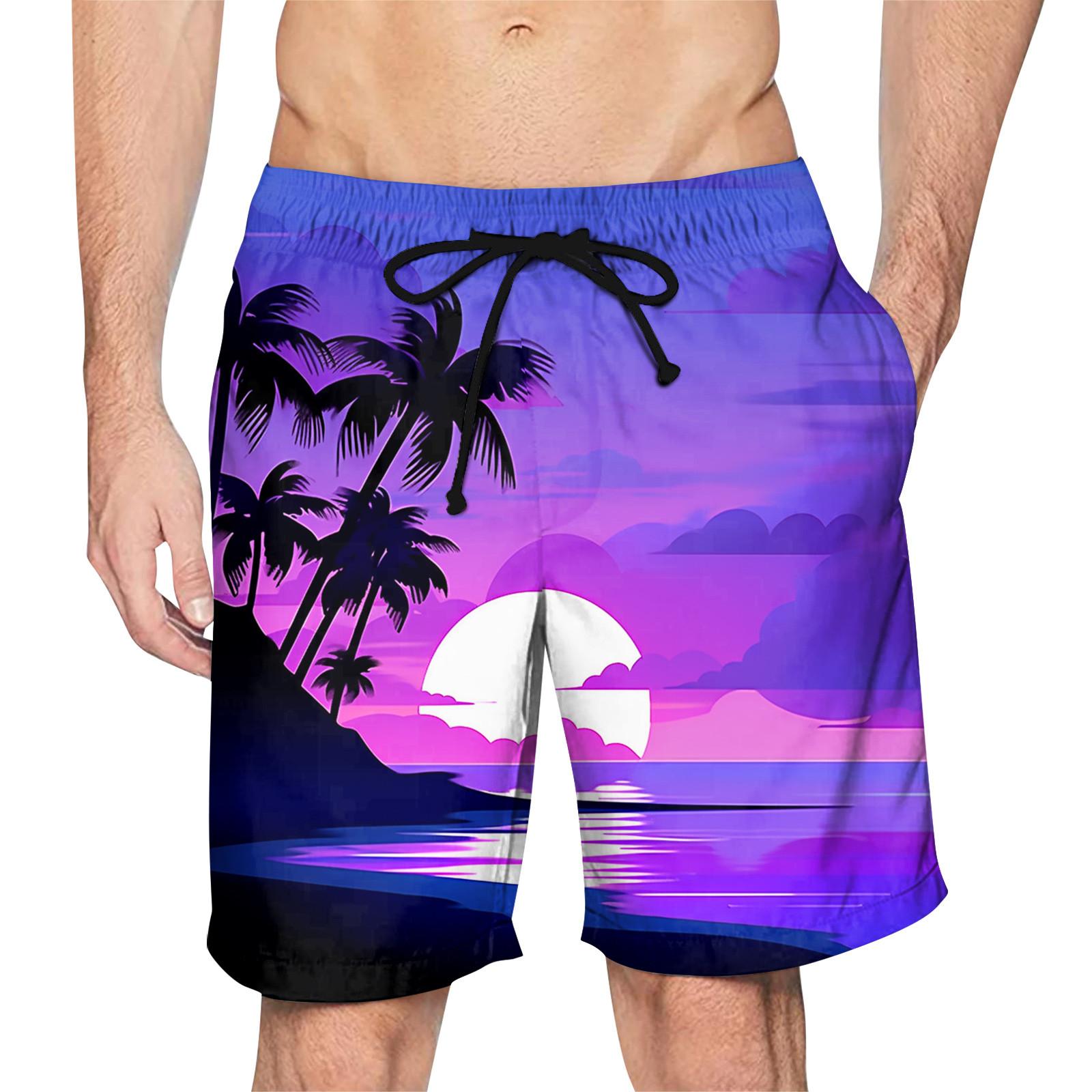

Мужские повседневные модные шорты. Мужские свободные дышащие шорты с гавайским принтом. XXL фиолетовый