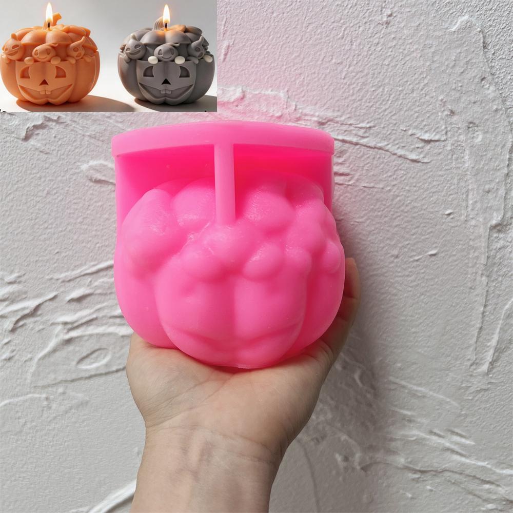 Halloween Decor Pumpkin Silicone Mold Ghost in Pumpkin Candle Mold Ghost Skeleton Resin Plaster Mould for Happy Halloween 8.5-9.2-9.5CM