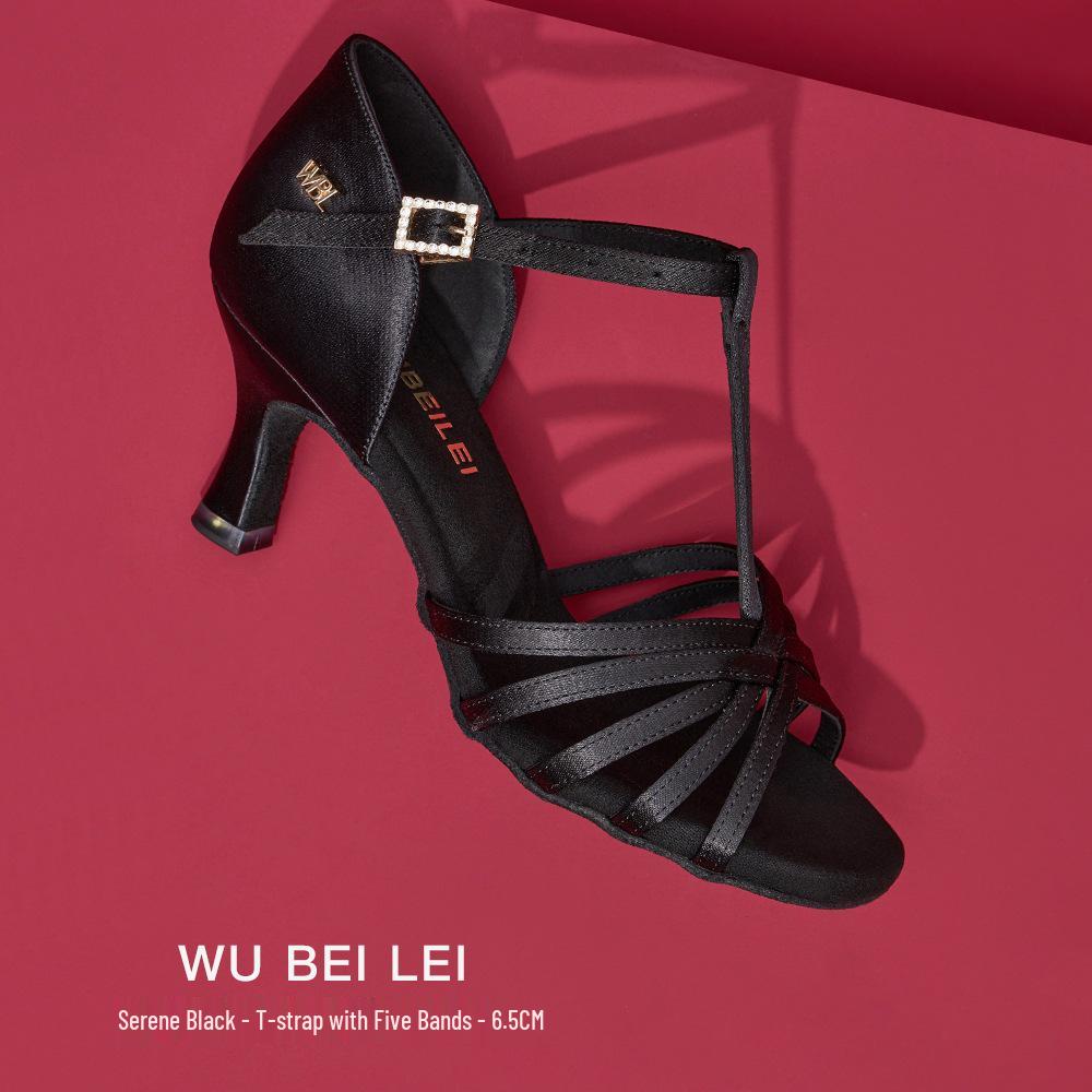 Wubai Ballet T-Strap Satin Latin Dance Shoes for Women - Medium Heel, Soft Sole, Genuine Leather Ballroom Cha