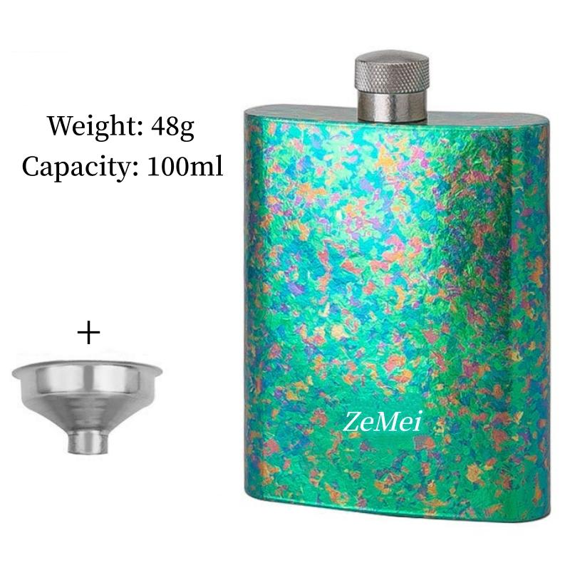 Portable Pure Titanium Hip Flask,3.4oz Spirits Vodka Cup Outdoors Whiskey Hip Flask,Flat Shape Flagon Men Gift Multiple Options